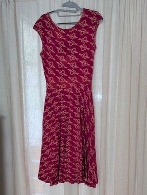 Effie's Heart Raspberry Red Geometric Midi Dress